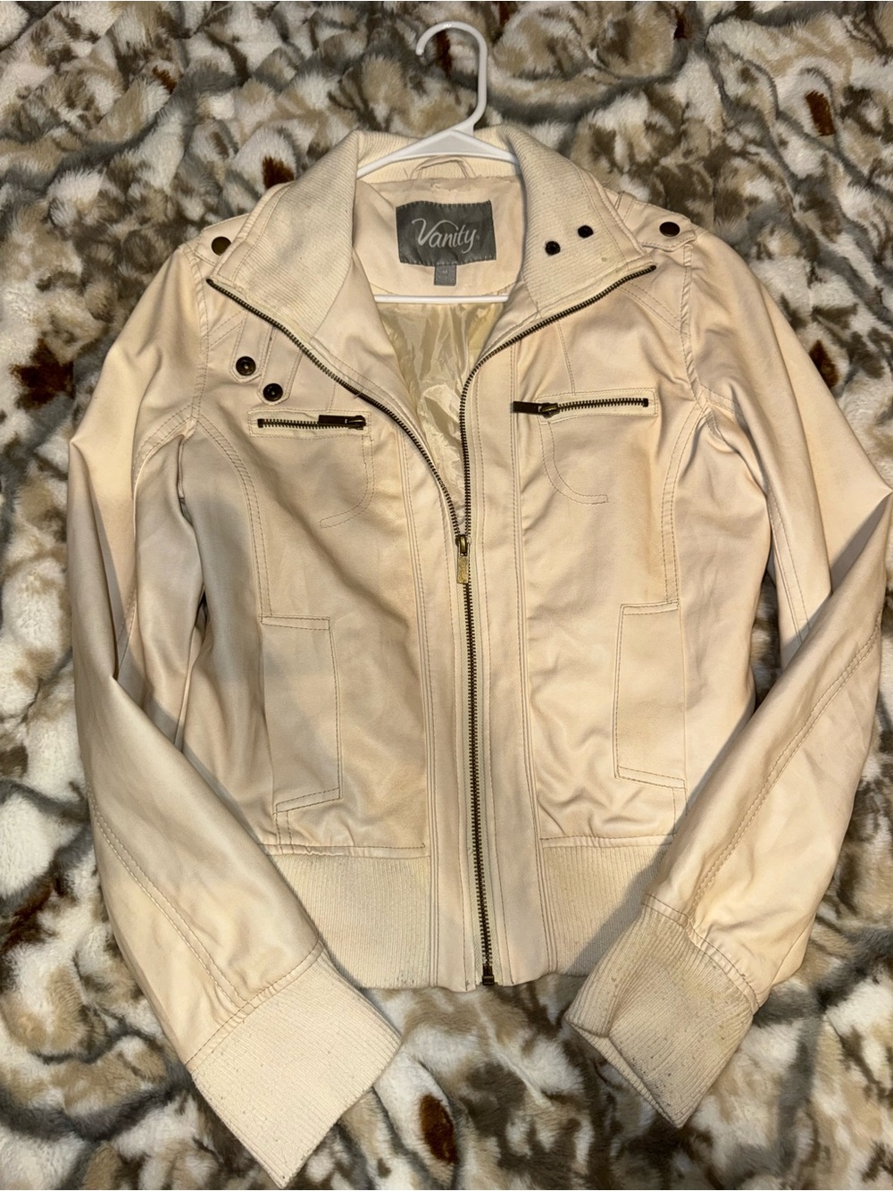 Vanity Cream Moto-Style Zip Jacket